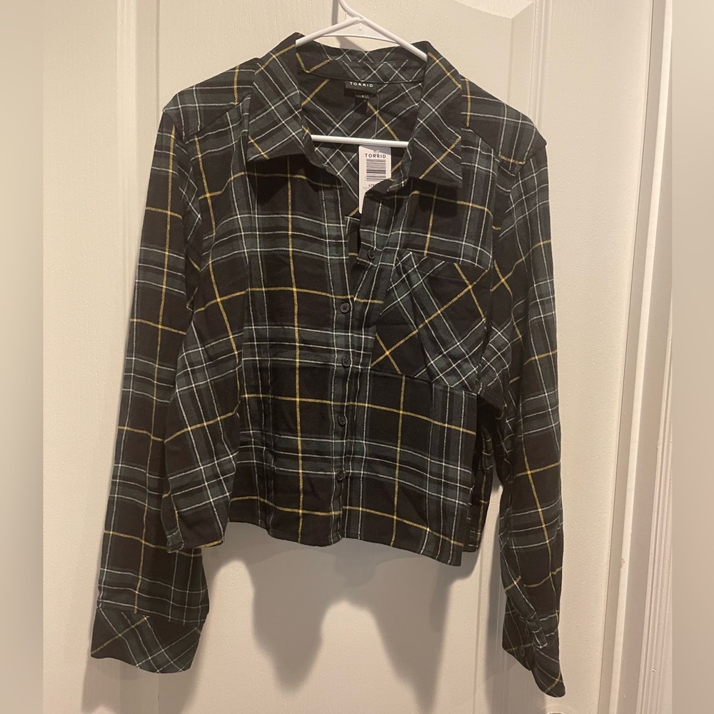 Torrid Black and Yellow Plaid Shirt